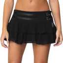 Women Y2K Layered Ruffle Chiffon Mini Skirt (Black, M)