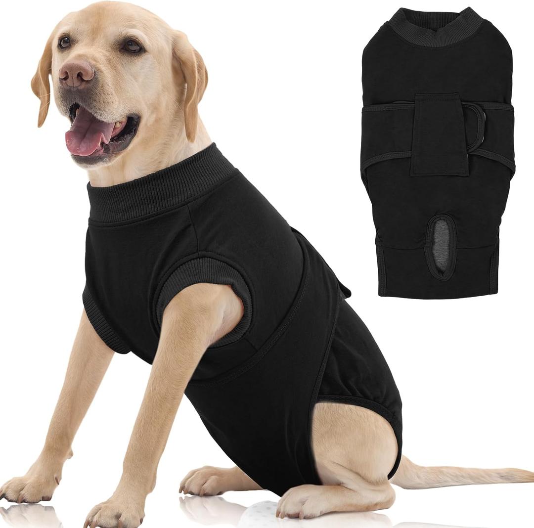 FUAMEY Dog Recovery Suit Male,Dogs Surgery Neuter Suits Puppy Spay Shirts for Female Protect Dog's Skin Anti Licking Abdominal Wounds Doggie Onesie Pet Bodysuit Alternative to Cone Black XL (Xl(back:20.1-24.8in,wt:42-75lbs))