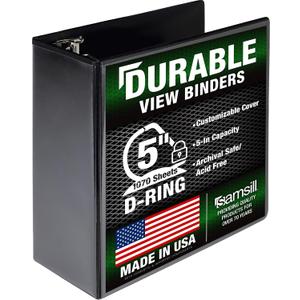 Samsill Durable 5 Inch 3 Ring Binder, D Ring Binder, Customizable Clear View, Black, Holds 1070 Pages