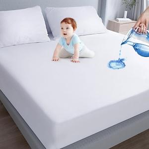 Moonsea Queen Size Mattress Protector Waterproof,Mattress Cover Protector, Smooth Top Mattress Protector for Kids, Breathable Skin Friendly and Noiseless Fitted Sheet Queen Size,Polyester