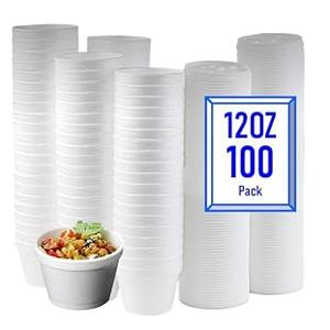 Mr Miracle Foam Bowl with Lid for Hot and Cold Foods – 12 Ounce Disposable Soup Container with Vented Lid, Great for Ice Cream, Yogurt, Soup, Takeout [100 pack]