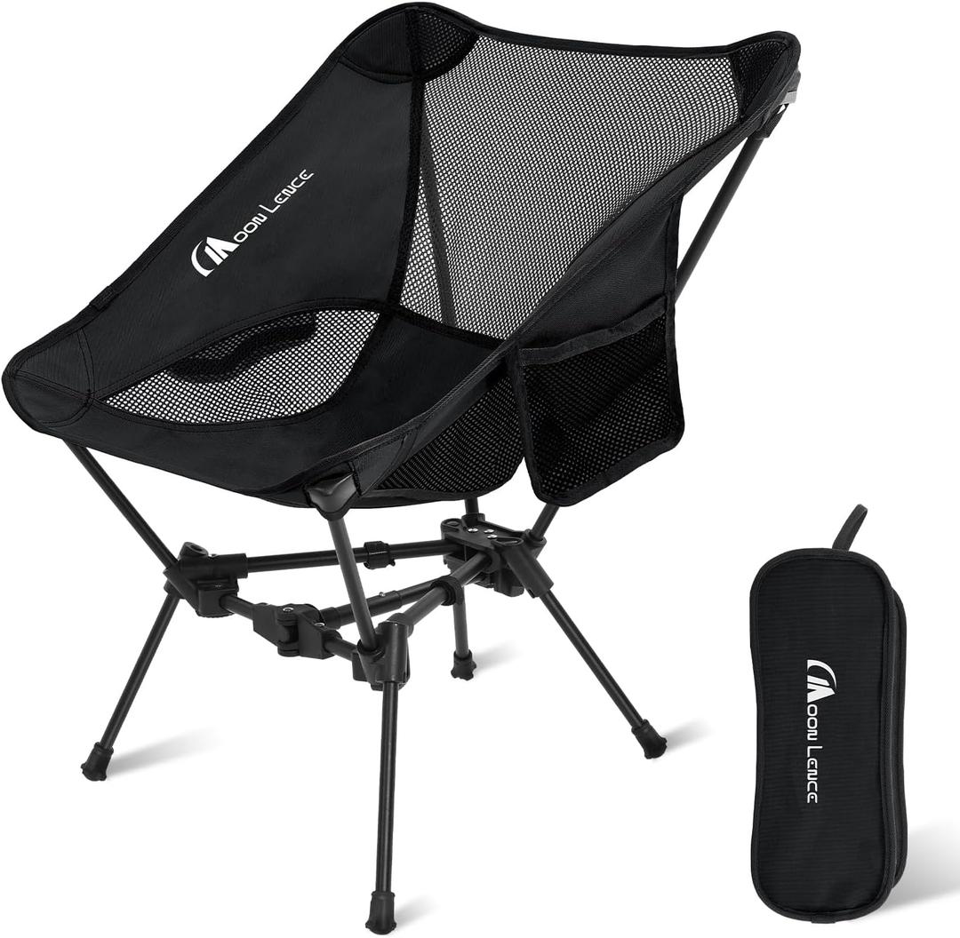 MOON LENCE Portable Camping Chair Backpacking Chair - The 4th Generation Ultralight Folding Chair - Compact, Lightweight Foldable Chairs for Hiking Mountaineering, Beach (Black)