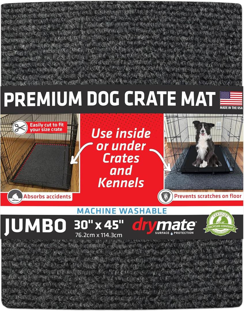Drymate Premium Dog Crate Mat Liner, Absorbent, Waterproof, Non-Slip, Washable Puppy Pee Pad for Kennel Training - Use Under Pet Cage to Protect Floors, Cut to Fit Design (USA Made) (Dgrey)(30x45)
