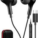 USB C Headphone for Samsung S23 FE S22 S21 S20 A53 A54 Wired Earbuds Magnetic in-Ear Type C Earphone with Microphone Volume Control Bass Stereo Noise Canceling for iPhone 15 Pro Max Pixel 6 6a 7a 8 5 (Black)