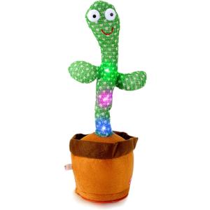 Dancing Talking Cactus Baby Toys, Singing Mimicking Recording Repeating What You Say, Electronic Light Up Plush Toy with 120 English Songs, Green