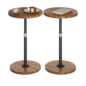 Round Side Table Set of 2, Adjustable-Height Small Drink Table, Pedestal Martini Stand, Weighted Base Cocktail Table Accent Nightstand for Living Room, Bedroom, Bathroom, Office, Walnut
