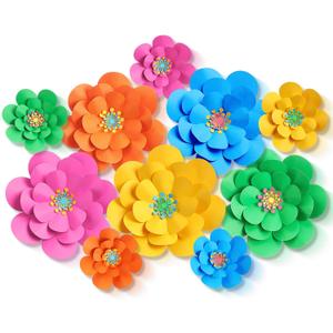 10 Set Mexican Paper Flowers Decorations for Wall DIY Fiesta Bulletin Board 3D Handcrafted Paper Flowers Backdrop Decoration for Mexican and Holiday Party (Bright)