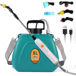 2 Gallon Battery Powered Garden Sprayer, Electric Weed Sprayer with 2 Adjustable Speed, Battery Indicator,Rechargeable Retractable Wand with Adjustable Shoulder Strap for Lawn,Garden,Yard