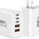 USB C Fast Charger Block, 60W USBC Wall Charger Plug, 2Pack 5-Port Type C Phone Charging Cubes Power Adapter Multiport Brick for iPhone 17/16/15/14/13/12/11/Pro Max/Plus/Air, iPad mini/Pro,Galaxy S25 (White)