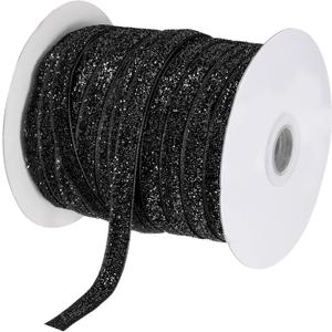 MECCANIXITY Metallic Glitter Velvet Ribbon 3/8 Inch x 50 Yard Single Face Sparkle Ribbon for Christmas DIY Crafts Gift Wrapping Bow Decoration Black