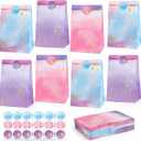 HEJIN 30PCS Tie Dye Party Bags with Stickers, Pink and Purple Small Gift Bags, Mermaid Unicorn Birthday Party Favors Bags for Girls Goodie Bags for Kids Birthday Party, Baby Shower, Halloween, Wedding