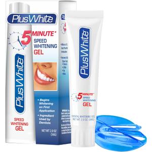 Plus White Whitening Kit - 5 Minute Speed Whitening Gel & Comfort Fit Mouth Tray - Professional Teeth Whitening Kit w/Dentist Approved Ingredient for Tooth Whitening (2 oz) (2 Ounce (Pack of 1))