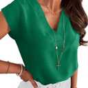 Women Tops Cap Sleeve Textured Dressy Casual V Neck Shirts 2025 Summer Business Work Blouses Outfits (Large, Green)