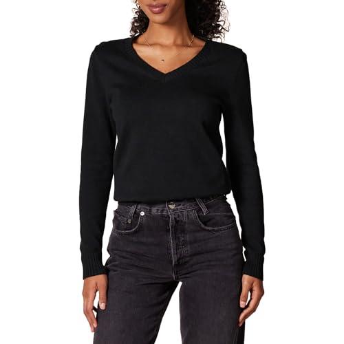Amazon Essentials Women's Lightweight Long-Sleeve V-Neck Cotton Sweater, Black, X-Large