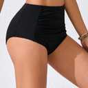 JOYBIK Womens High Waisted Full Ruched Bikini Swim Bottoms Tummy Control Full Coverage Swimsuit Bottoms (Black, M)