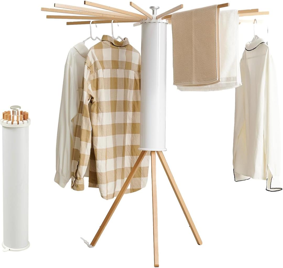 RFOUO Clothes Drying Rack Tripod,Laundry Hanger Dryer Rack,Portable Drying Rack,Outdoor Clothes Rack-Drying Rack Clothing Laundry Bedroom Household Wooden-16rods, Standing