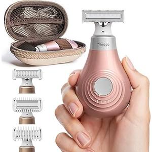 Trimcoo Mini Bikini Trimmer for Women - Intimate Pubic Hair Removal, Electric Body Groomer, Small Portable Wet/Dry Shaver, Magnetic Blade, USB-C Rechargeable with Travel Case, Easy to Clean (Gold)