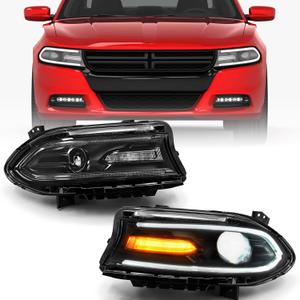 Halogen Model Headlights Assembly Compatible with Dodge Charger 2015-2021 Headlamp Replacement Pair Left Driver LH & Right Passenger Side RH