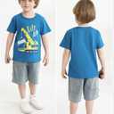 Poroka 4 Pack Toddler Boys Short Sleeve T-Shirts Summer Crewneck Tee Shirts Cotton Cartoon Graphic Tops Tees (Blue)
