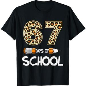 6 7 Meme Six Seven Leopard Teacher Kids 67 Days of School TShirt