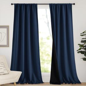 NICETOWN Full Blackout Curtains 108 inches Long, Rod Pocket Noise Reduction Window Treatment Curtains, Thermal Insulated Energy Smart Drapes for Apartment Decor, Navy, Set of 2, 52 inches W