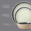Gibson Elite Island Bay 12-Piece New Bone China Dinnerware Set Service for 4, Reactive Glaze Plates and Bowls, Dishwasher and Microwave Safe, Black and Cream