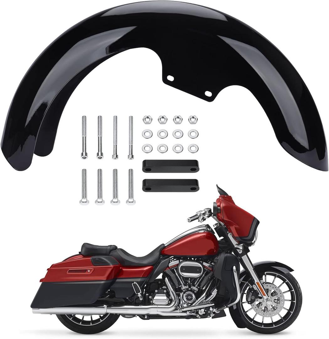 Motorcycle 17 inches Front Fender, Wheels Wrap Front Fender Fit for Harley Touring Road King Road Glide Electra Glide Street Glide (Gloss Black)
