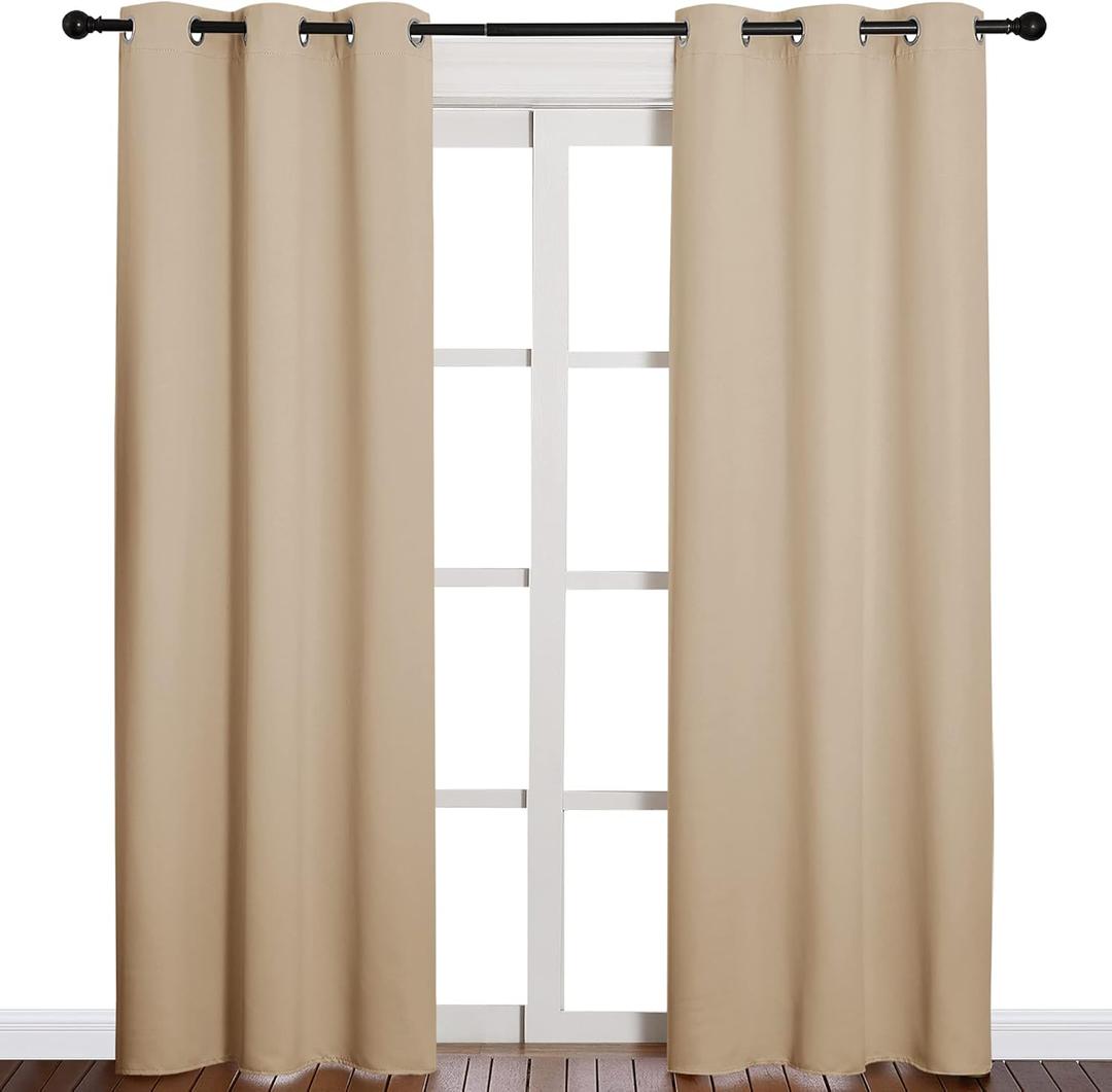 NICETOWN Thermal Insulated Eyelet Top Room Darkening Panels/Curtains/Drapes for Bedroom (2 Panels, W42 x L84 inches, Biscotti Beige)