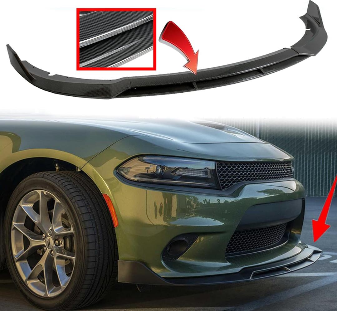 Front Bumper Lip SRT-Style Carbon Fiber Look Spoiler Splitter Compatible with Dodge Charger 2015-2023 SRT/Hellcats/Scat Pack/Daytona/RT 392 Accessories (Gloss Black)