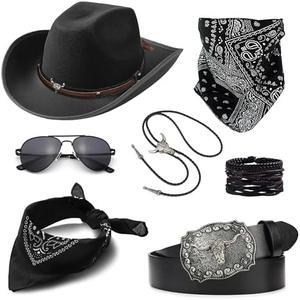 EIELO Cowboy Costume Outfit for Men Women Western Cowboy Hat Bolo Tie Buckle Belt Accessories Set for Halloween Cosplay Party EIELO Cowboy Costume Outfit for Men Women Western Cowboy Hat Bolo Tie Buckle Belt Accessories Set for Halloween Cosplay Party