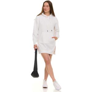 Hoodie Dress for Women  Trendy Pullover Long Fleece Oversized Sweatshirt Dresses for Women 2025 with Pockets, Split Hem (Medium, White)