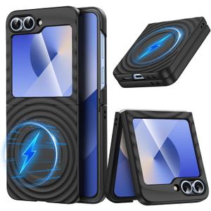 Magnetic for Galaxy Z Flip6/Flip7 FE Case,Lightweight,Slim Fit Drop Protection Rugged Shockproof Cover for Samsung Galaxy Z Flip 6/5/7 FE, Hard PC Shockproof Protective Phone Black 29-Flip 6-01