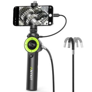 Anykit 360 4 Ways Articulating Borescope, Industrial Endoscope with 0.26 in Articulated Snake Camera, Inspection Camera with 6 Adjustable LED Lights Compatible with Phone and Android - 3.3 FT