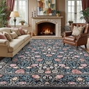 GarveeHome Indigo Blue and Pink Vintage Floral Washable 8x10 Area Rugs for Living Room Boho Retro Rug Low Pile Stain Resistance Non Slip Carpet for Bedroom Nursery Dining Room Amazon's Choice