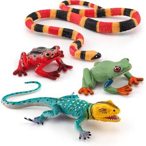 Forest Snake Figurine Lizard Figures Frog Figures 4PCS Tropical Forest Animals Figurines Frog Toys School Project Model for Kids Toddlers Birthday Gift Cake Toppers Forest Snake Figurine Lizard Figures Frog Figures 4PCS Tropical Forest Animals Figurines Frog Toys School Project Model for Kids Toddlers Birthday Gift Cake Toppers