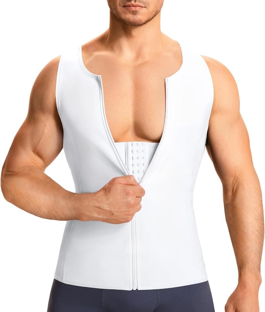 TAILONG Men Compression Shirt for Body Slimming Tank Top Shaper Tight Undershirt Tummy Control Girdle (3X-Large, White)