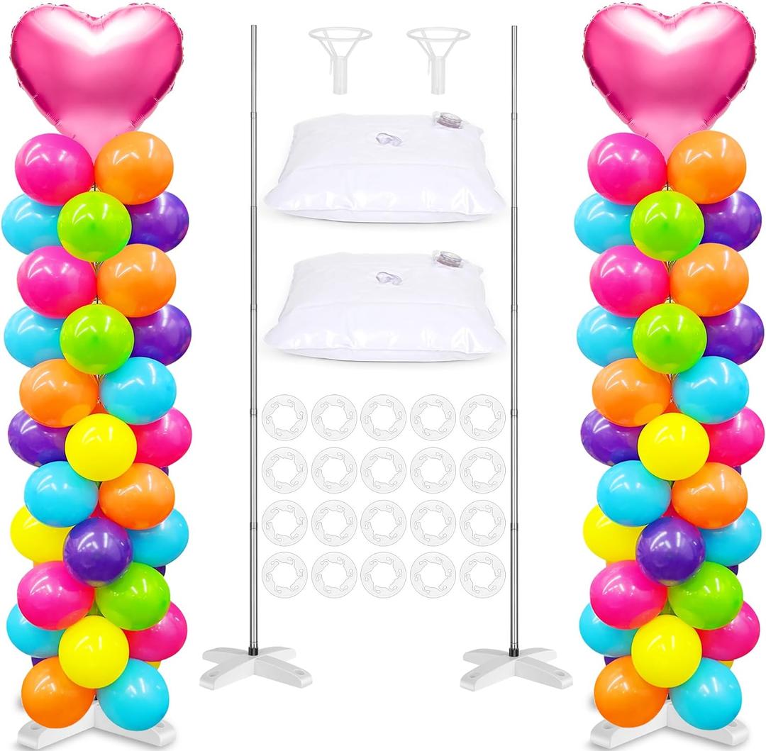 2 Sets Adjustable Balloon Column Stand Kit, Metal 9 Feet Balloon Stands for Floor, Balloon Tower Decorations for Baby Shower Graduation Birthday Wedding Party