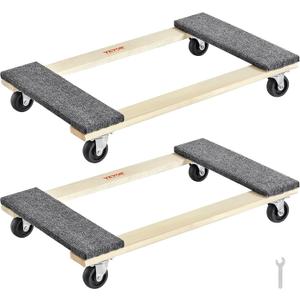 VEVOR Hardwood Furniture Moving Dolly, 30 in. x 18 in. 4 x 3 PP Swivel Casters, Heavy Duty Wooden Mover Dollies, Moving Cart with Wheels for Heavy Furniture, 1000 lbs. Capacity, 2 Pack