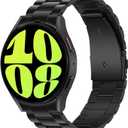 Anlinser No Gap Bands Compatible with Samsung Galaxy Watch 7/6/5/4/FE Band 44mm 40mm/Watch 6 Classic Band 47mm 43mm/Watch 5 Pro 45mm/Watch 4 Classic, 20mm Metal Strap for Women Men, Black