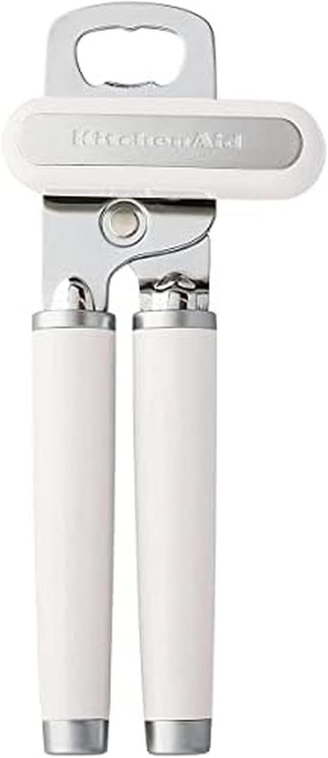 KitchenAid Classic Multifunction Can Opener and Bottle Opener Easy to Use, Razor Sharp Stainless Steel Cutting Wheel, Soft Ergonomic Handles, White (8.34-Inch)