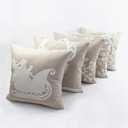 WOMHOPE Pack of 4 Christmas Pillow Covers Embroidery Sleigh Snowflakes Winter Decorative Square Cushion Covers Shells 18 X 18 Inches for Bed,Sofa,Couch (B (Set of 4) Griege)