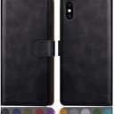 SUANPOT for iPhone X/XS 5.8"(Non XS Max 6.5") with RFID Blocking Leather Wallet case Credit Card Holder, Flip Folio Book Phone case Shockproof Cover for Women Men for Apple X/Xs case Wallet Black