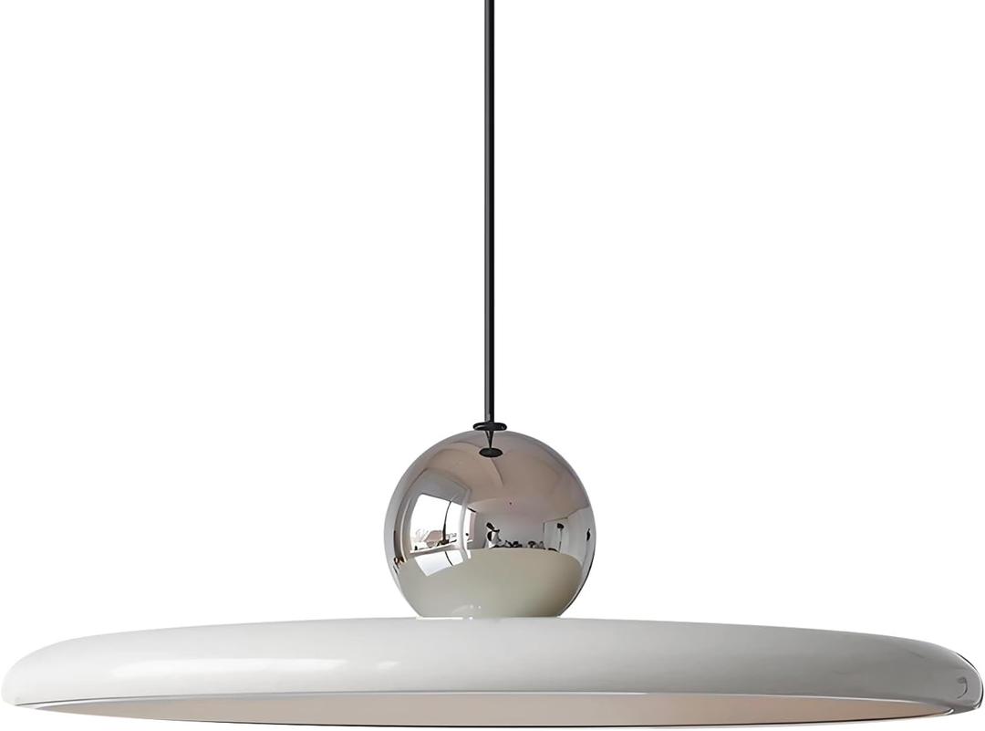 40cm Modern LED Pendant Light, 36W Dimmable Ceiling Hanging Lamp, 3000K/4500K/6000K, Height Adjustable, Metal Round Chandelier for Dining Room, Living Room, Bedroom (Silver + White)