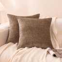 Amazon Basics Chenille Throw Pillow Covers, Home Decor Cushion Cover for Bedroom Living Room Couch Bed, 18" W  18" L, Brown (18" x 18" (Pack of 2))
