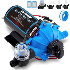 2026 Upgraded Kohree RV Fresh Water Pump 7.5GPM 70PSI, 12V DC Water Pump, Self-Priming, Upgraded Five Chamber Diaphragm Pump with Heavy Duty Pressure Switch and Strainer for RV, Marine, Yacht, Caravan