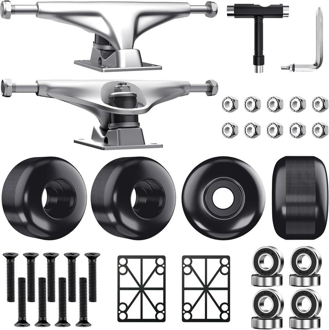 Jizmo Skateboard Trucks, Fits 7.75-8" Deck, Skateboard Wheels 52mm, Skateboard Bearings ABEC-9, Skateboard Pads, Skateboard Hardware Tool Combo Starter Set