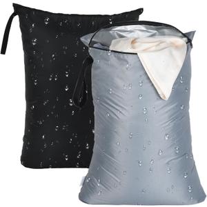 OTraki 2Pcs Exlarge Wet Bag 24x32 inch Reusable Waterproof Wet Dry Bag with Zipper Handle Wet Clothes Washable Laundry Bag for Travel Swimsuit Beach Drying do not exceed 176 Black & Grey