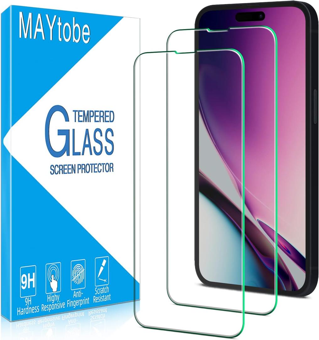 MAYtobe [2 Pack Tempered Glass iPhone 14 Pro Screen Protector, Anti-Scratch, Bubble Free, Case Friendly, Easy to Install (Transparent)