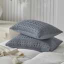 WARMDERN 100% Cotton Waffle Weave Euro Shams Pillow Covers, 2 Pack European Pillowcase 26" x 26" Bed Pillow Covers, Ultra Soft Bed Pillow Shams Cushion Covers for Stylish Home Decor(26 x 26in, Grey)