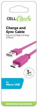 CellCandy USB 10 Ft Braided Cable Pink